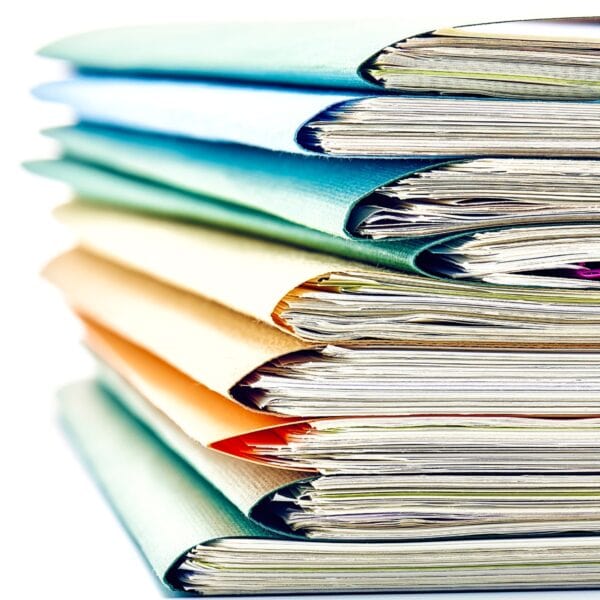 A stack of files organized in folders of many different colors