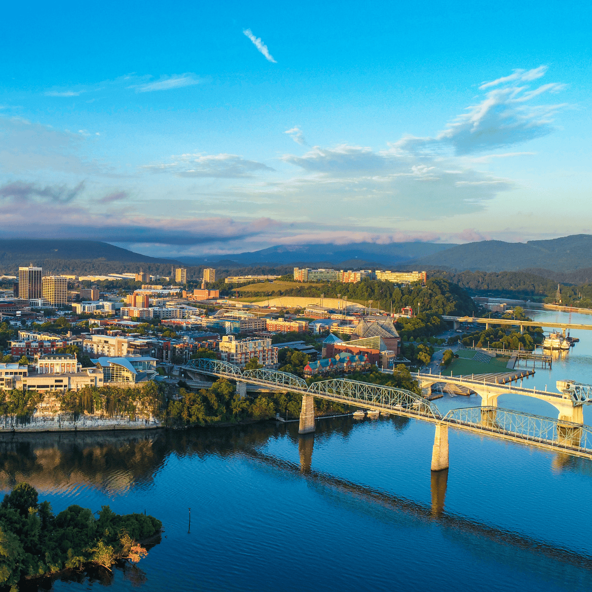 View of city skyline and bridges in Chattanooga