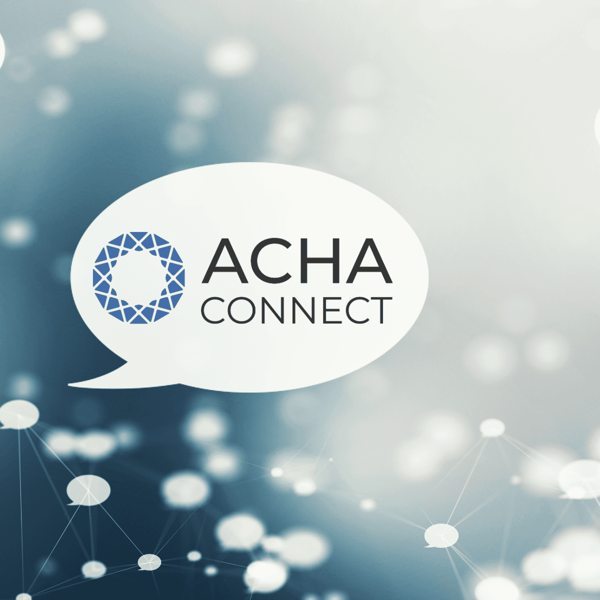 ACHA Connect logo in a speech bubble connected to many other speech bubbles in a network.