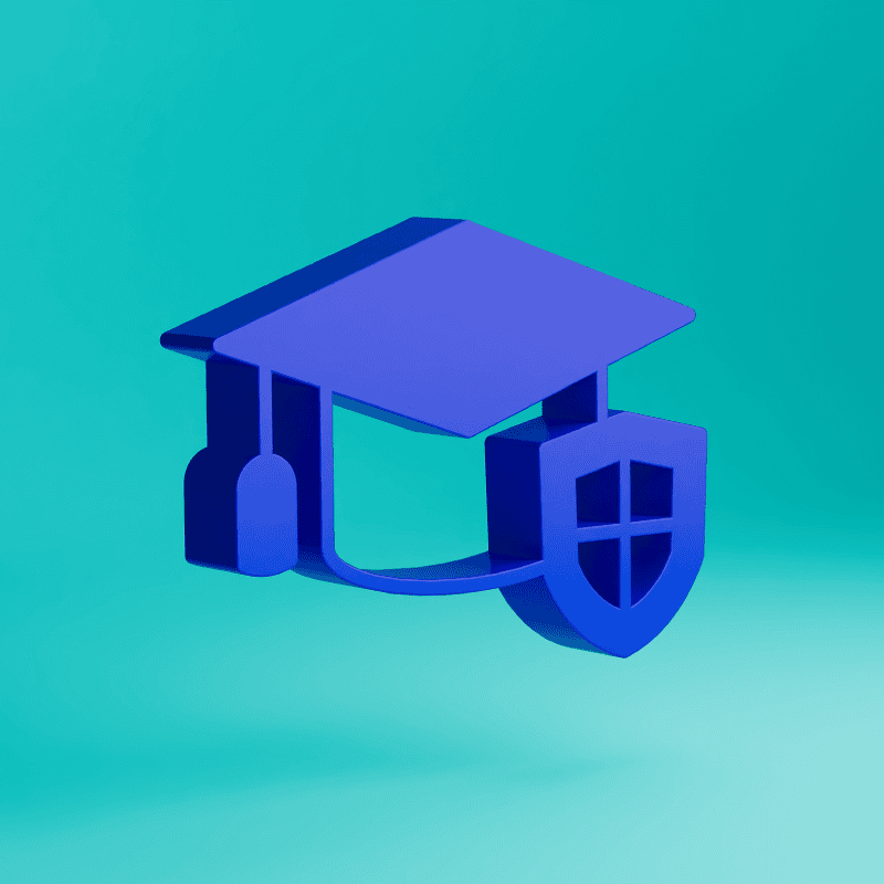 An icon of a graduation cap along with a safety shield