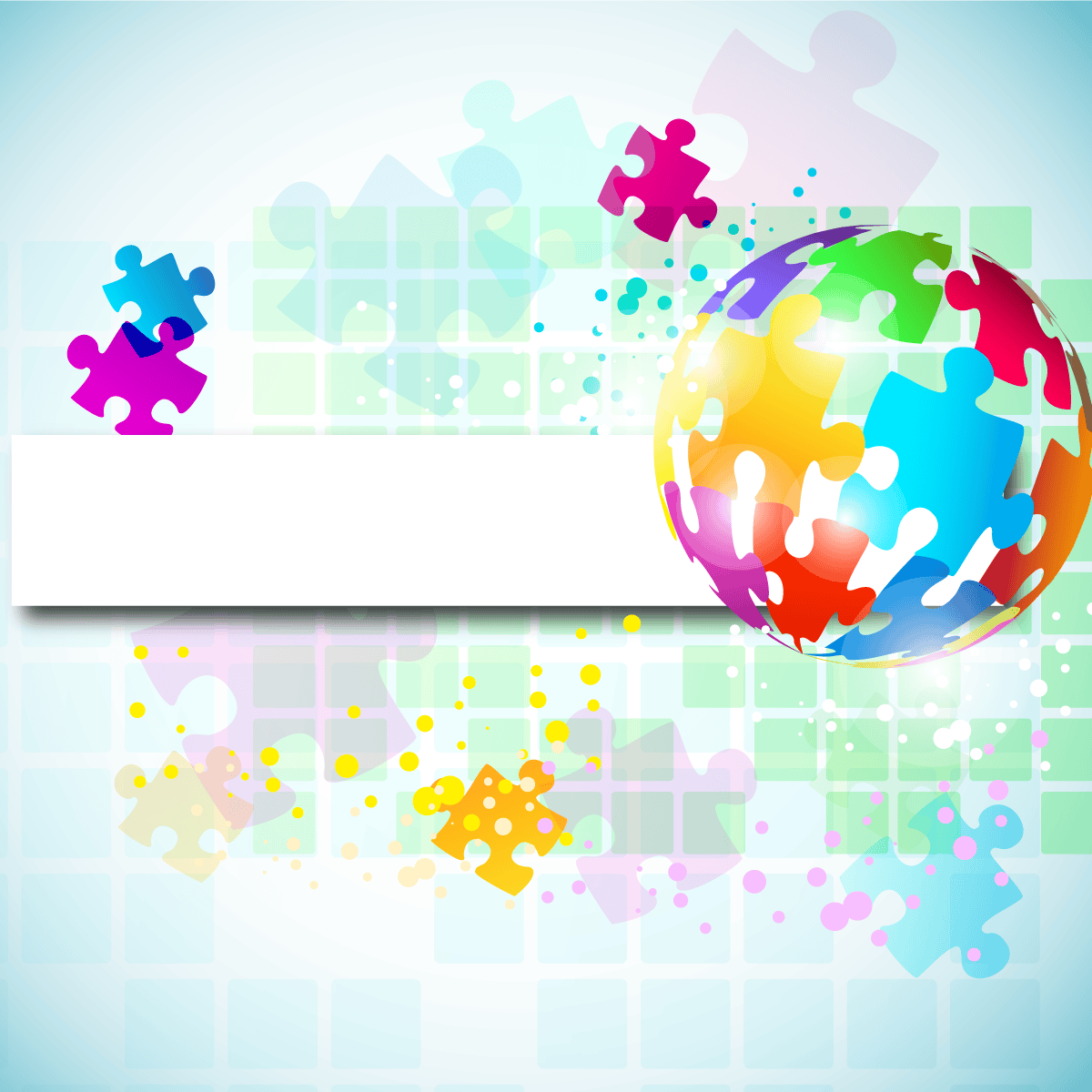 Colorful puzzle pieces connected to form a globe