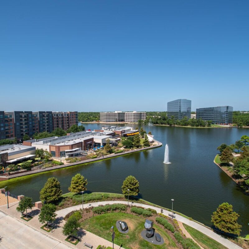 Embassy Suites by Hilton at Hughes Landing View from Balcony Suite Aerial view of Hughes Landing in Texas