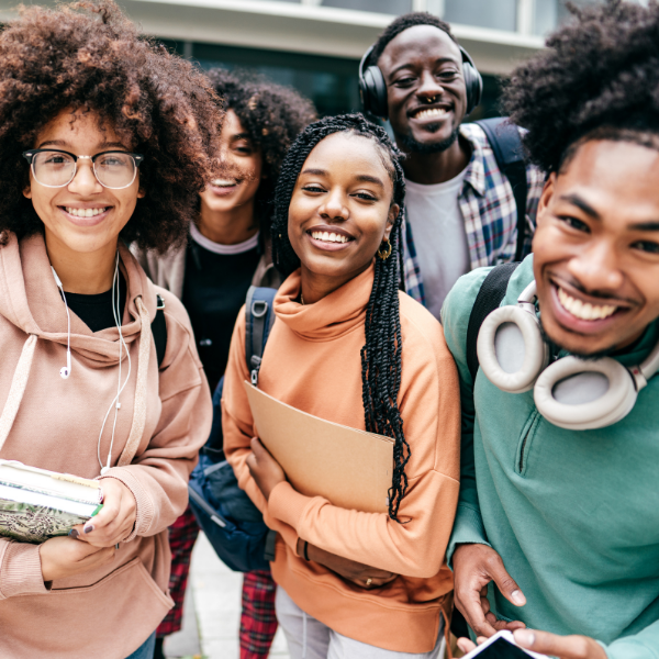 group of happy college students