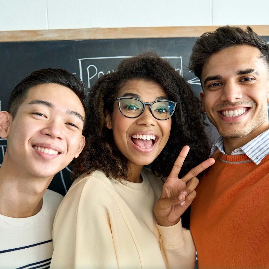 Three happy college students