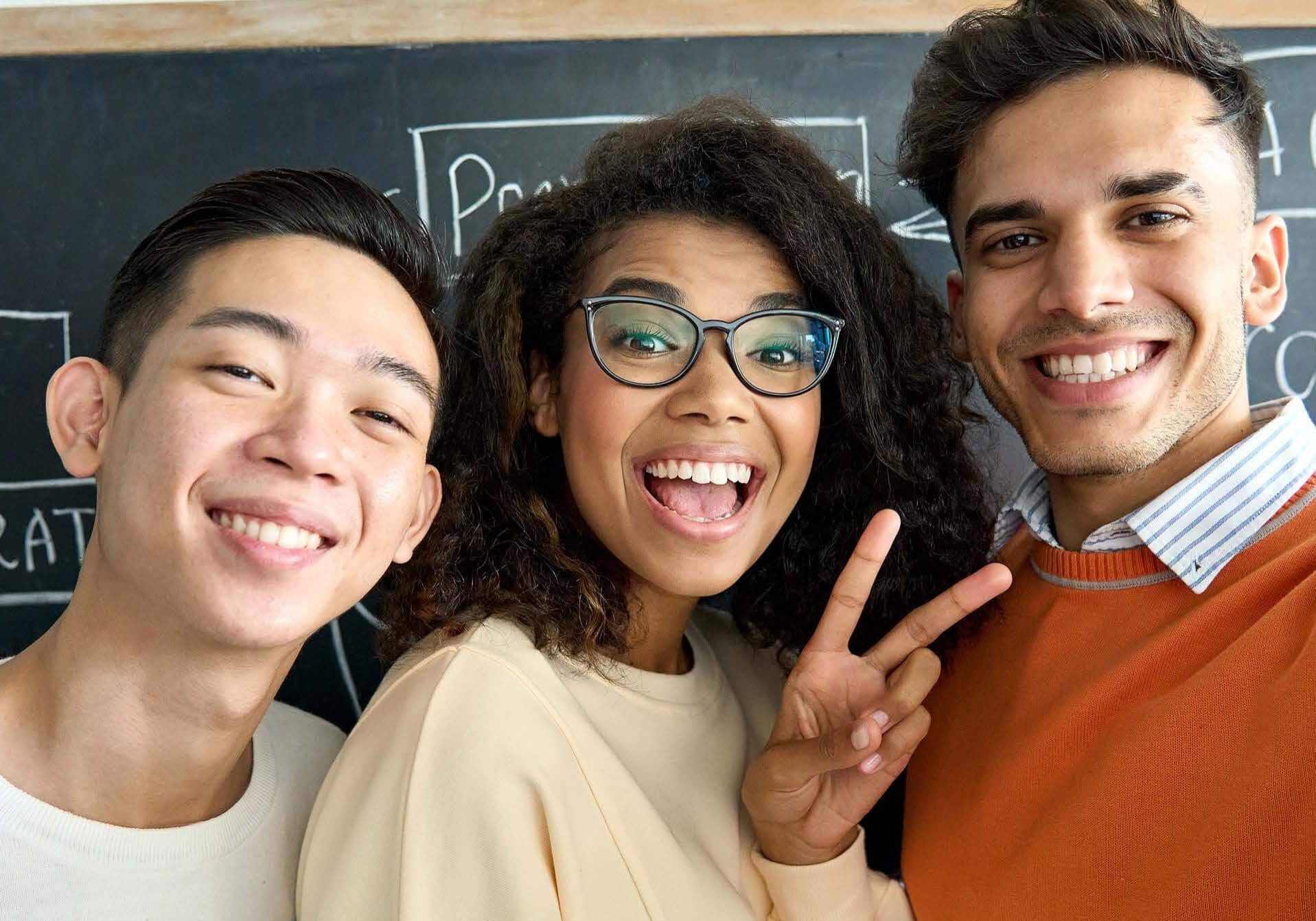 Three happy college students