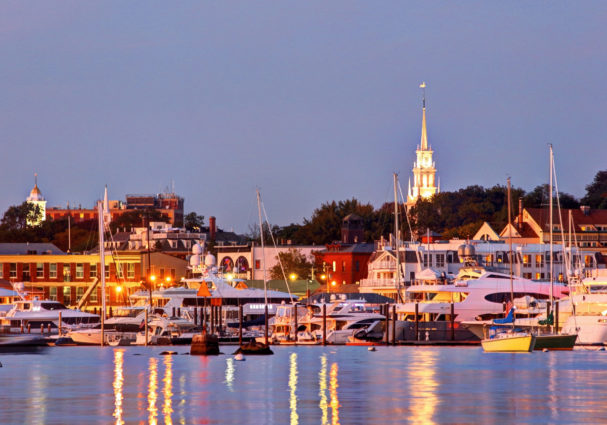 NECHA 2026 Newport Harbor in the evening