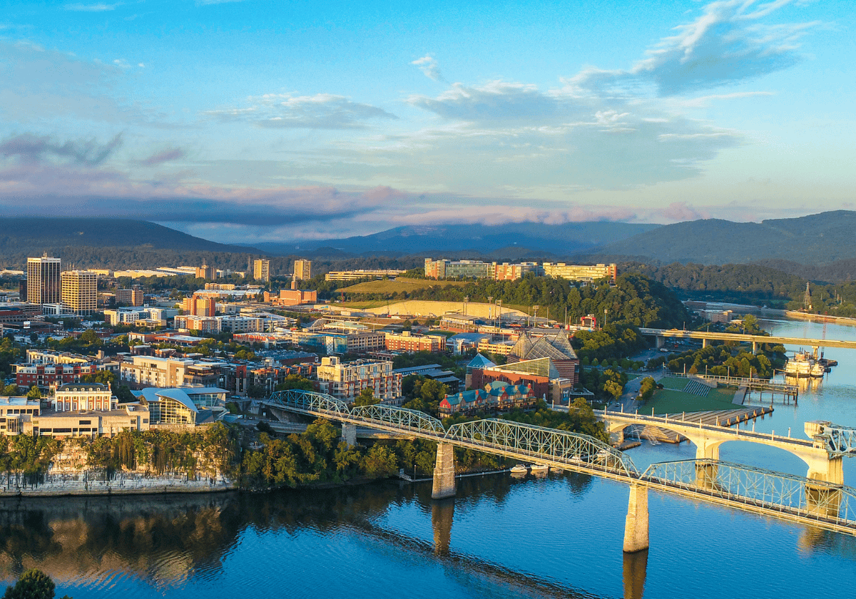 View of city skyline and bridges in Chattanooga